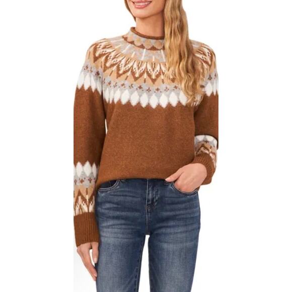 CeCe Sweaters - Cece Women’s Glamour Melody Long Sleeve Funnel Neck Fair Isle Sweater XL NWT $69